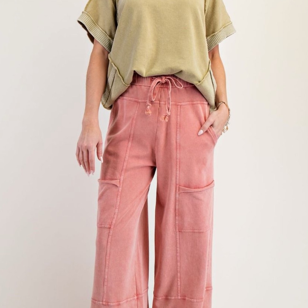 🌺Clearance! LAST FEW! Easel Plus Size Pink Wide-Leg Drawstring Pants - Picture 6 of 7